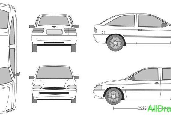 Ford Escort 3-door, 5-door, Saloon & StationWagon (1996) (Ford Escort 3-door, 5-door, Saloon & SteishenUniversal (1996)) - drawings (drawings) car